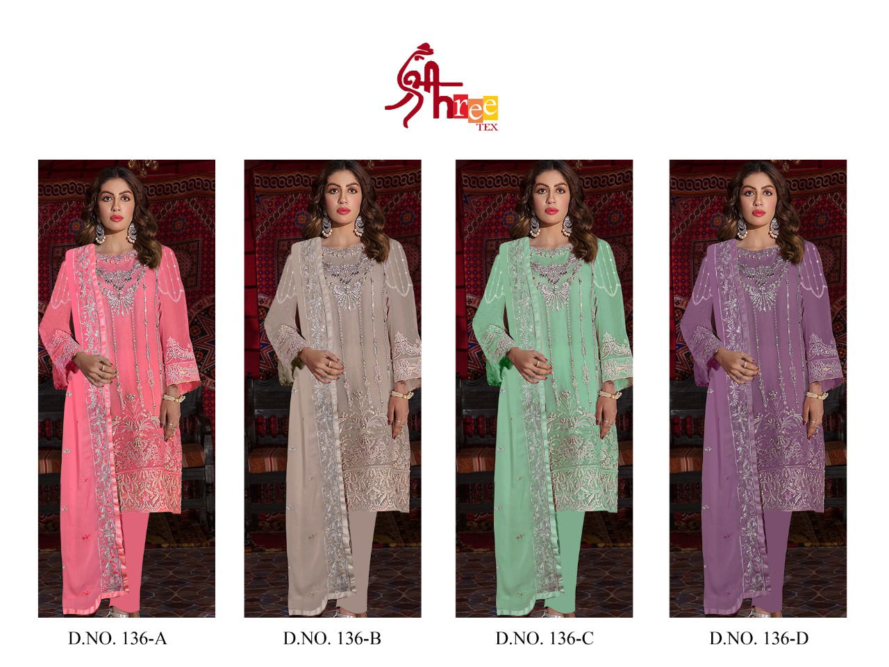 Shree Tex 136 Series Latest Fancy Designer Heavy Festive Wear Georgette With Embroidery Work Pakistani Salwar Suits Collection
